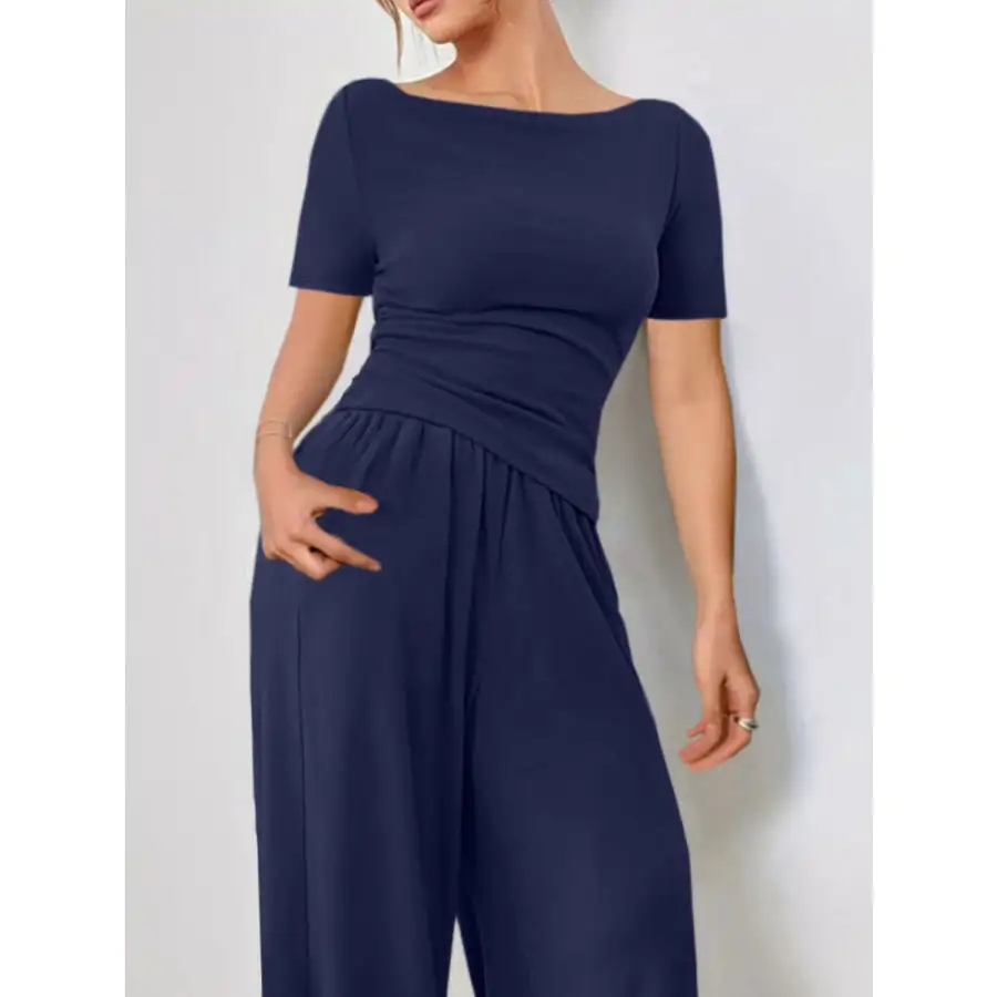 Round Neck Short Sleeve T Shirt and Pants Set