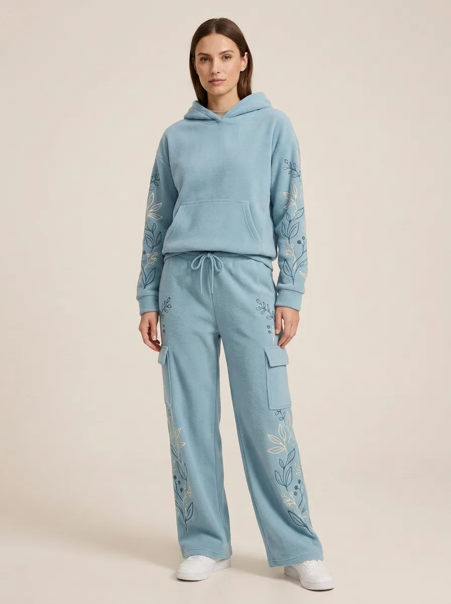 Women's Embroidered Fleece Hoodie And Cargo Jogger Set