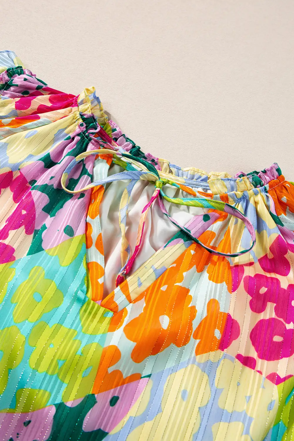 Multicolour Leopard  Sleeve V Neck Crinkled Blouse