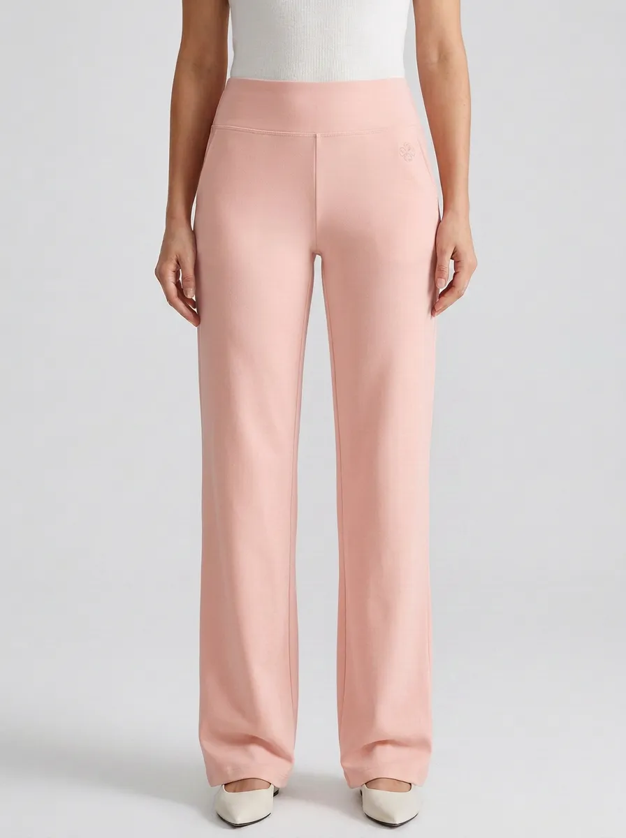 Women's Clover Emblem Print Mid-Rise High-Stretch Straight-Leg Pants