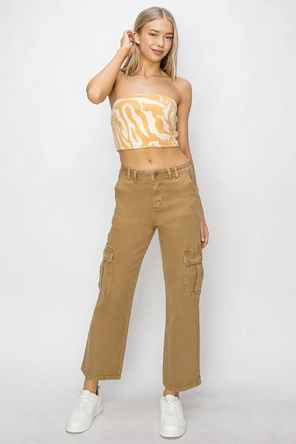 Soft High Waist Cargo Denim Jeans