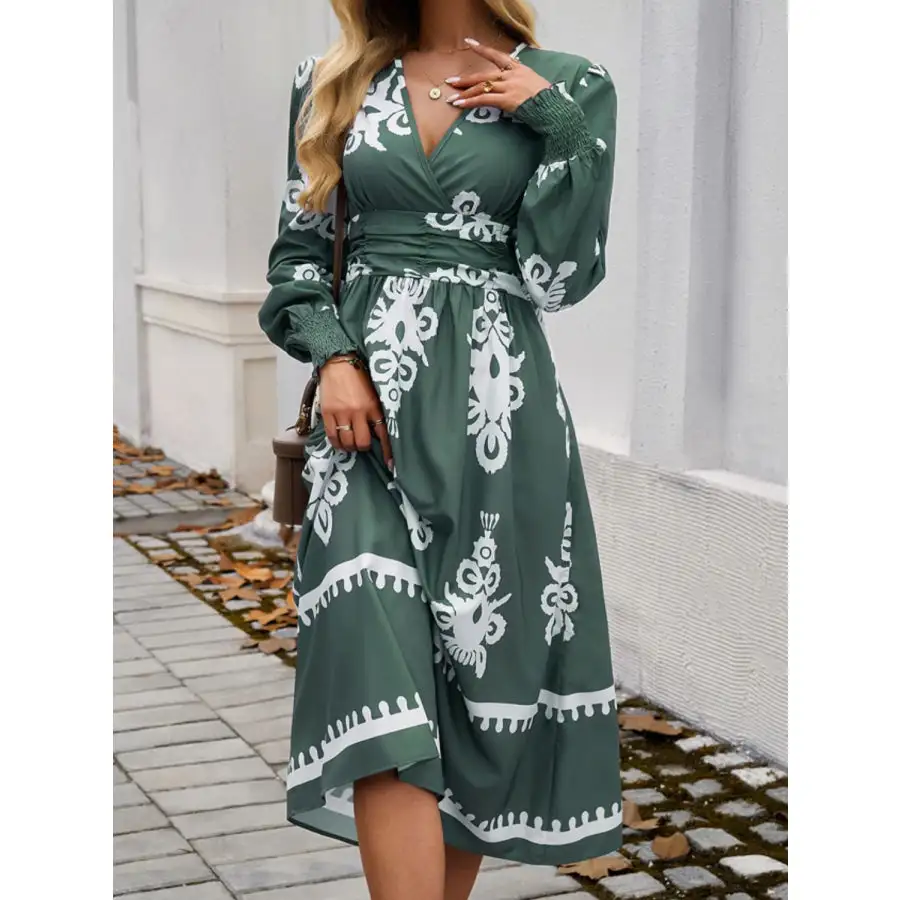 Devine Surplice Lantern Sleeve Midi Dress
