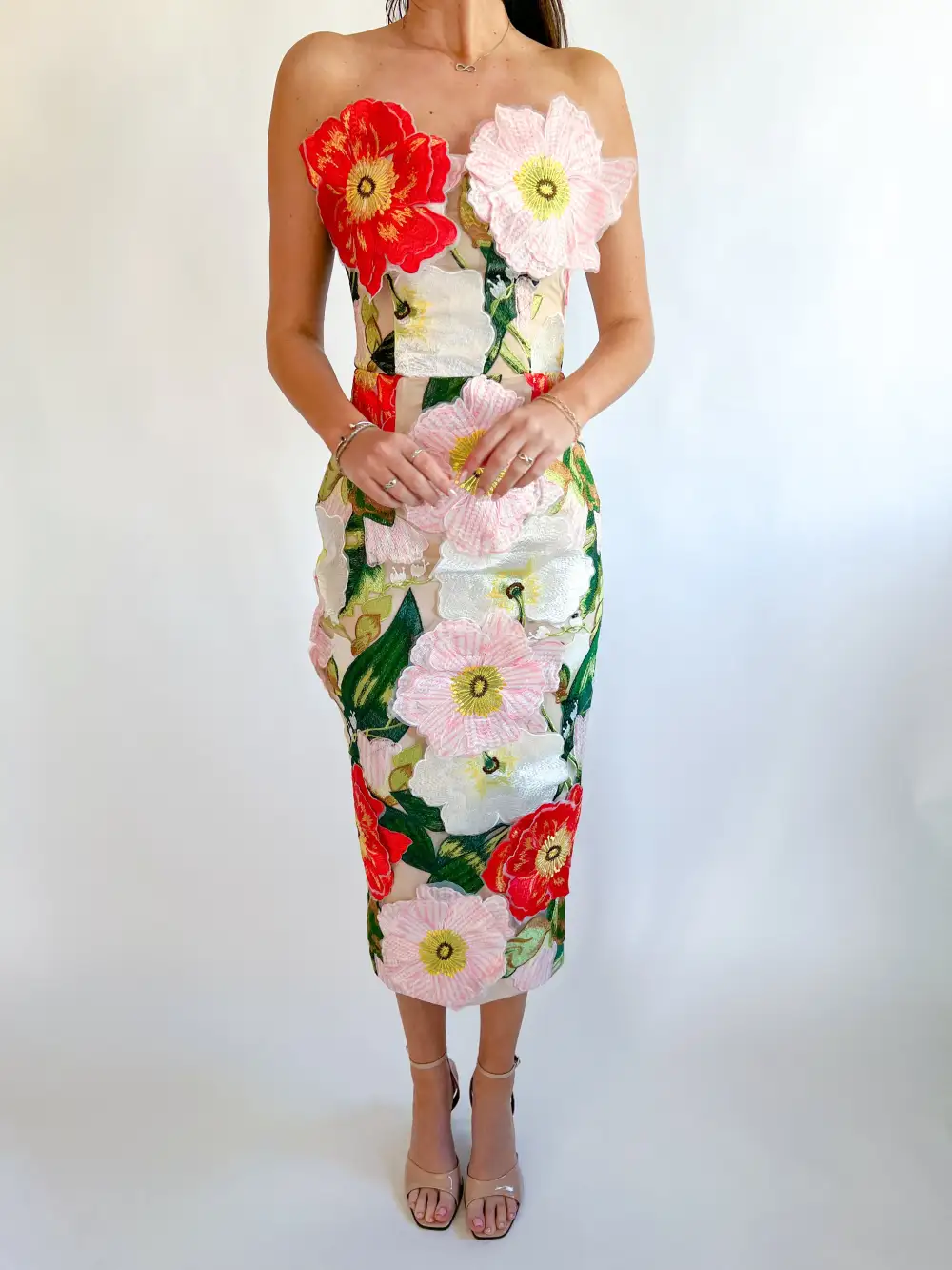 Strapless Midi Detail Dress Trim