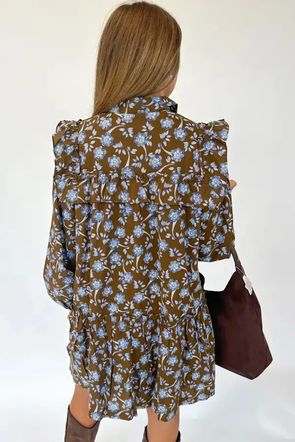 Floral Printed Button Front Dress Casual