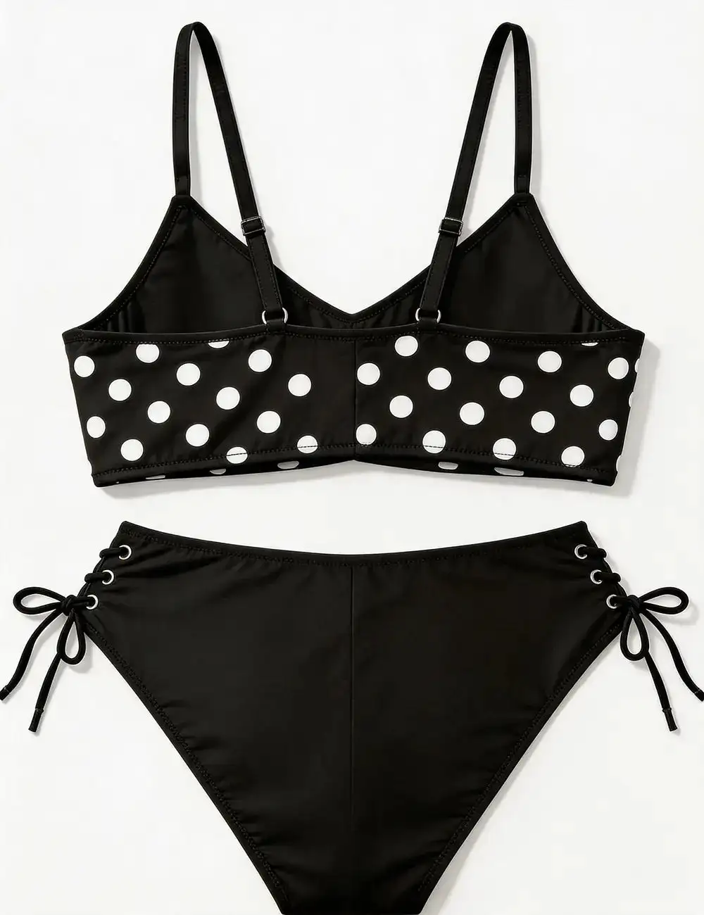 Polka Dot High Waist Lace Up Bikini Set