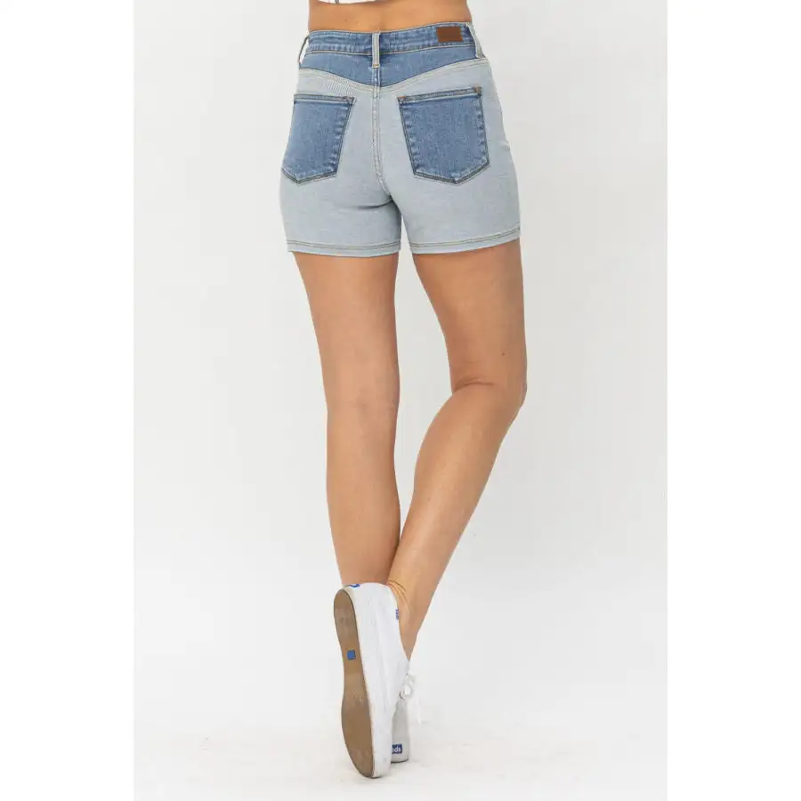 Full Size Color Block Denim Shorts