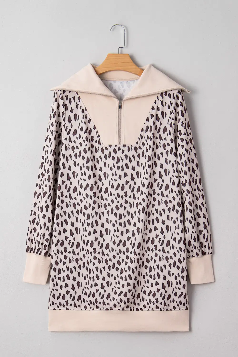 Textured Detail Animal Print Patchwork Zip Front Mini Dress