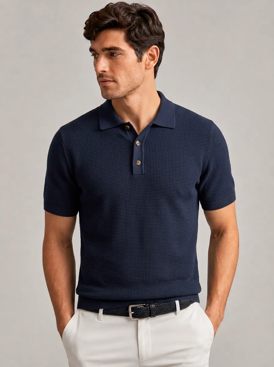 Men's Equestrian Lover Horse Pattern Printed Waffle-Knit Polo Shirt