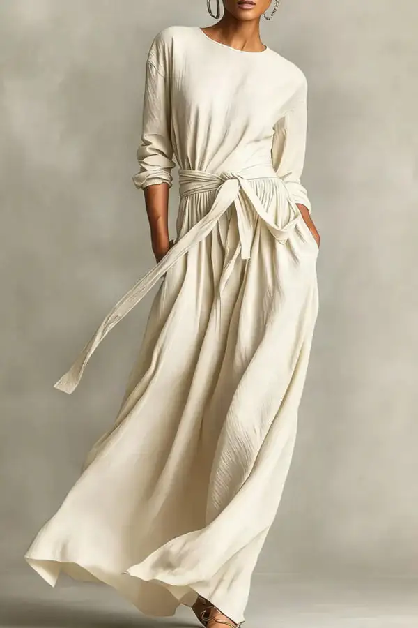 Streamlined Tie Detail Long Sleeve And Flowing Maxi Skirt Set