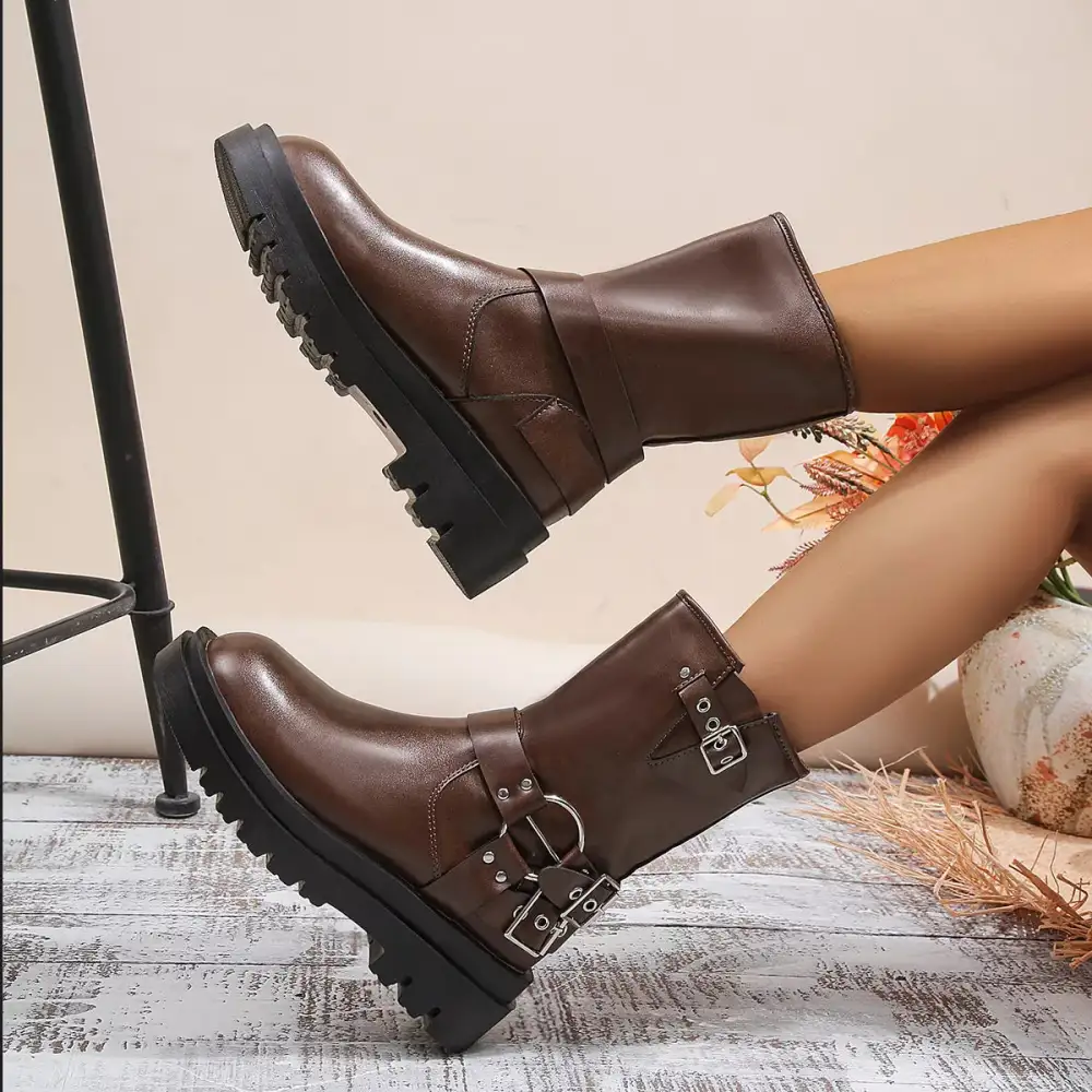 Knit Round Toe Block Heels Boots