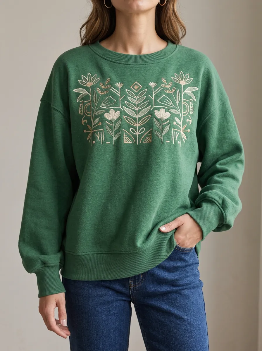 Women's Floral Line Art Crewneck Printed Sweatshirt