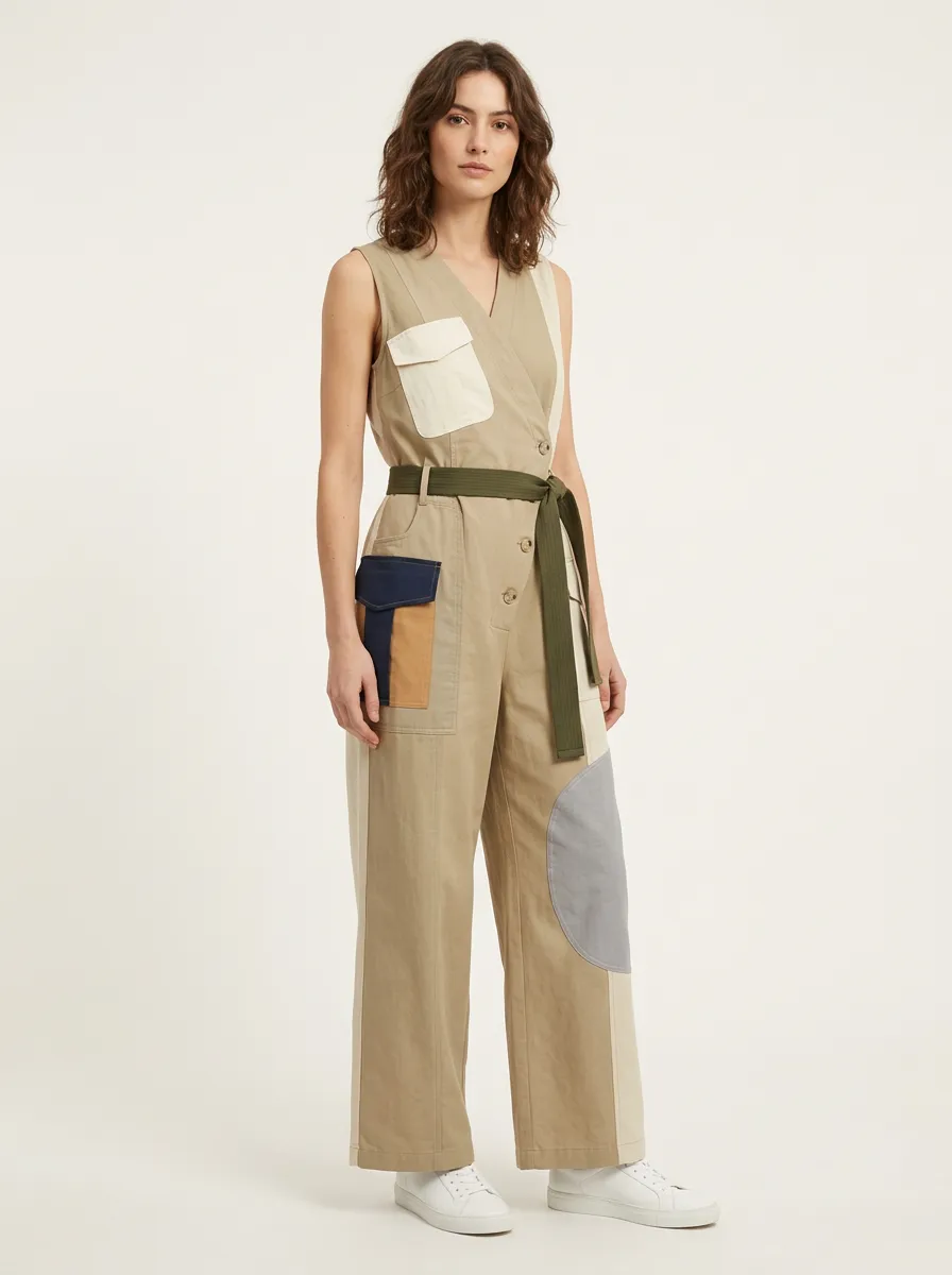 Women's Sierra Utility Patchwork Colorblock Belted Jumpsuit