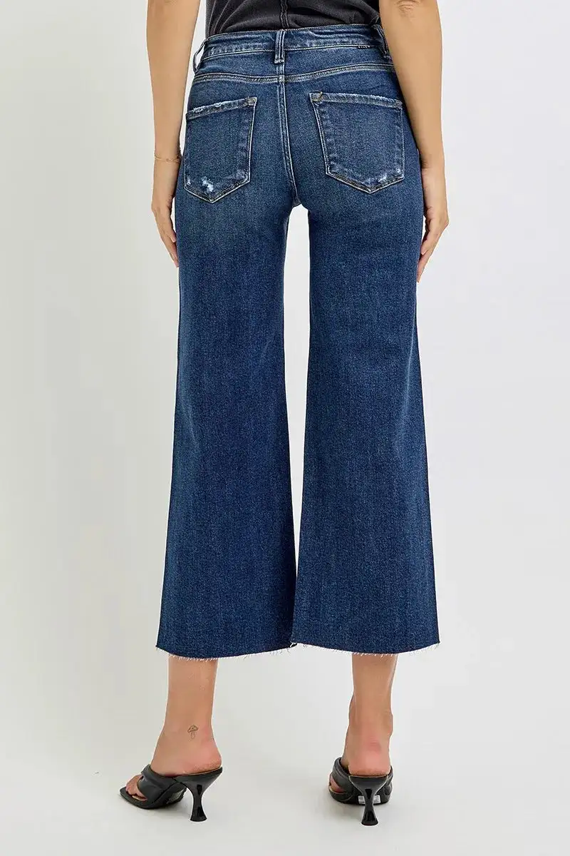 Easy High Waist Wide Leg Button Denim Jeans