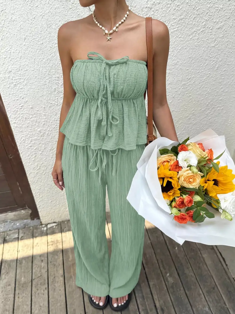 Tube Top and Wide Leg Pants Set