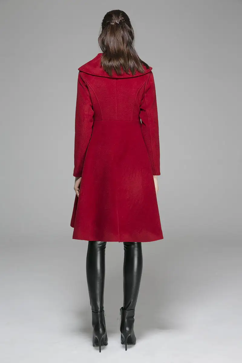 Wool Blend Fit and Flare Lapel Collar Coat