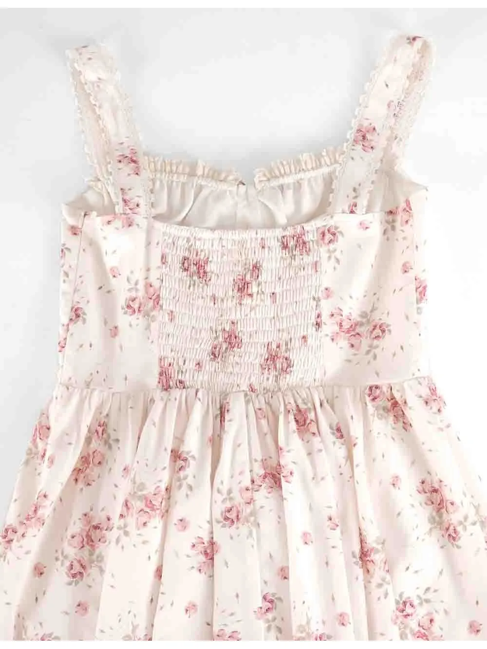 Boho Square Neck Lace Trim Ruched Mini Dress