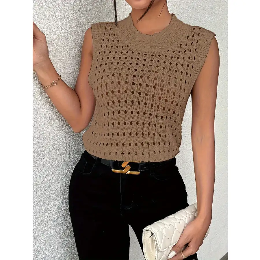 Hollow Out Round Neck Knit Tank