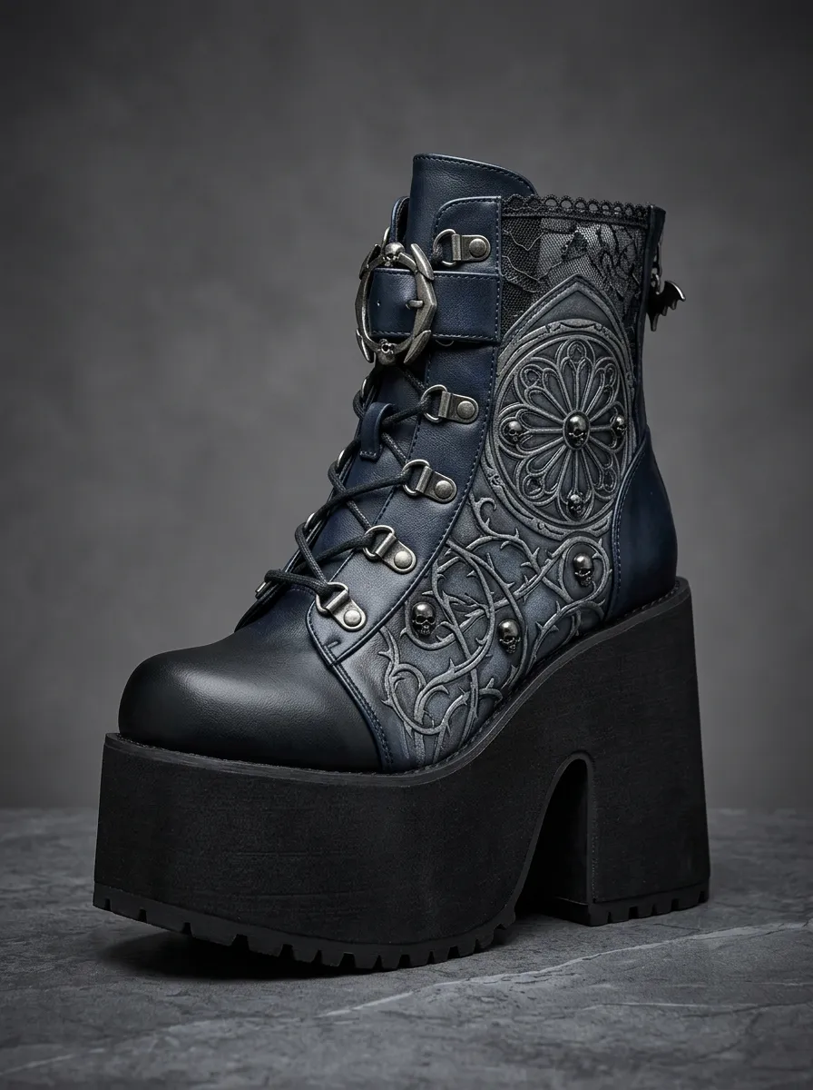 Nightfall Skull Rose Gothic Edit Women's Gothic Platform Boots