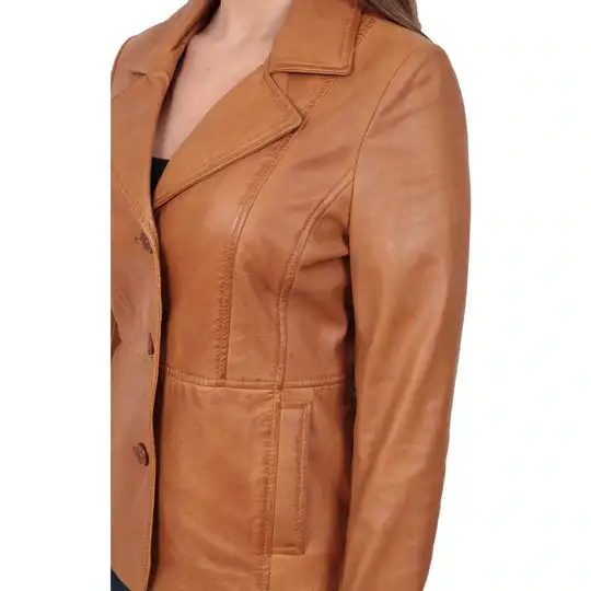 Modern Button Front Leather Blazer
