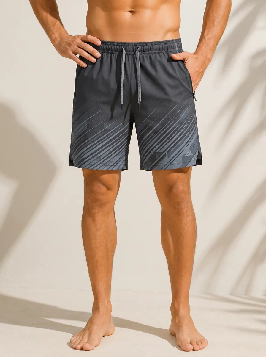 Men's Athletic Fitness Diagonal Stripe Printed Shorts