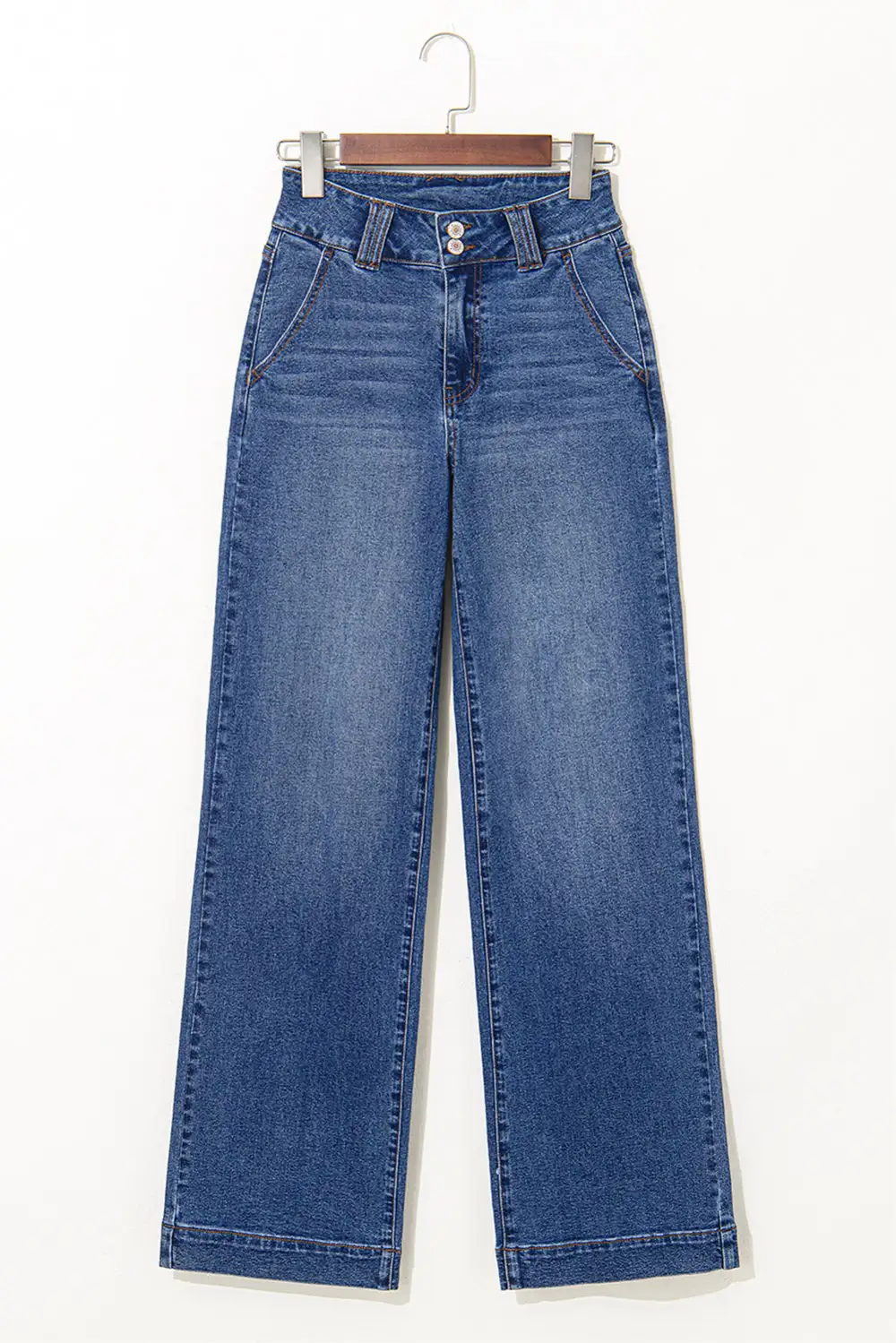 Pocketed Straight Leg Button Denim Jeans