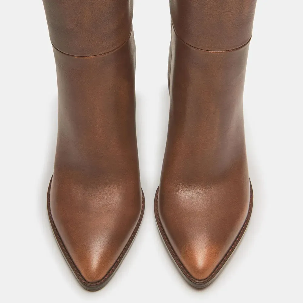 Classic Faux-Leather Pointed-Toe Chunky-Heel Platform Knee-High Boots