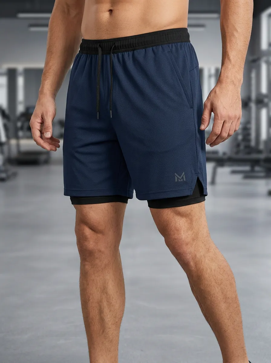 Performance-Inspired Layered Style Men's Sports Shorts