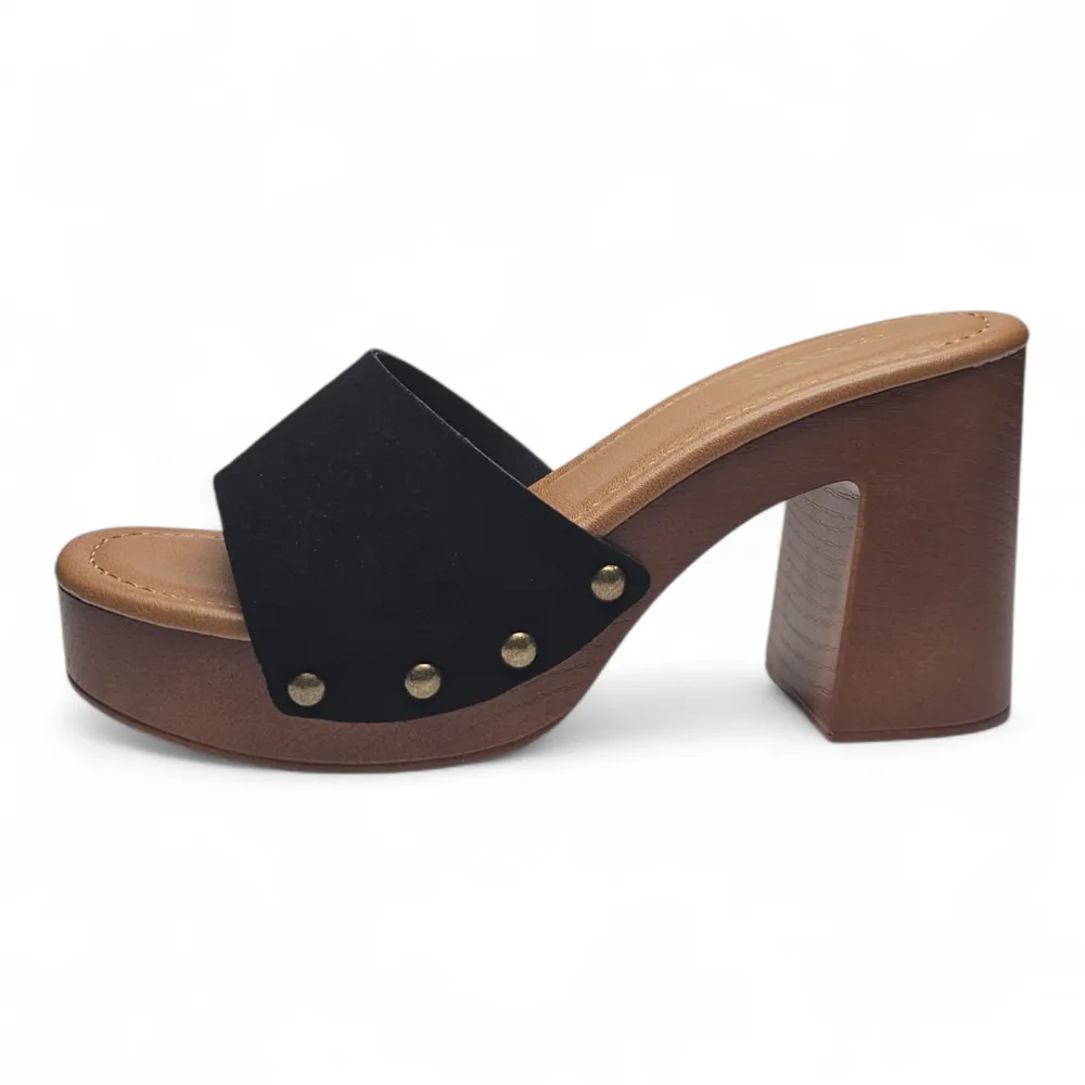 Boho Lightweight Studded Wooden Heel Mule