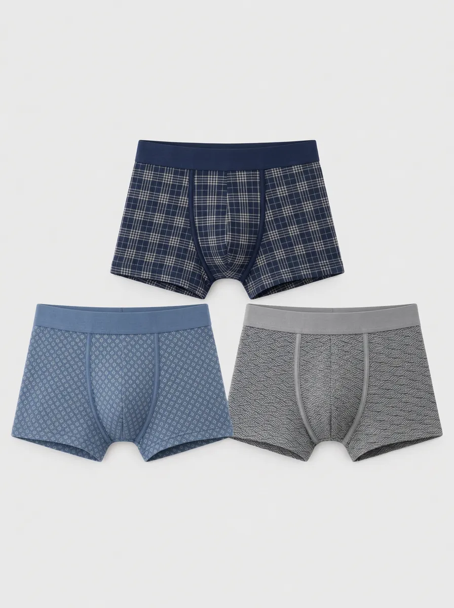 Men's Heritage Plaid Geometric Pattern Printed Boxer Briefs 3-Pack