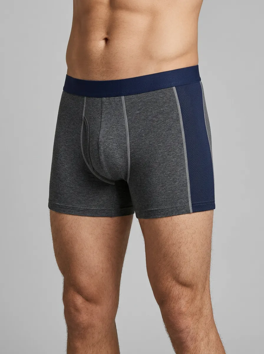 Men's Athletic Performance Grey Navy Colorblock Boxer Briefs