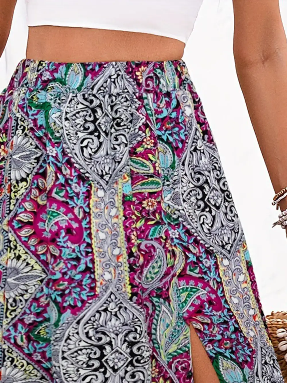 Wearable Printed Slit Skirt