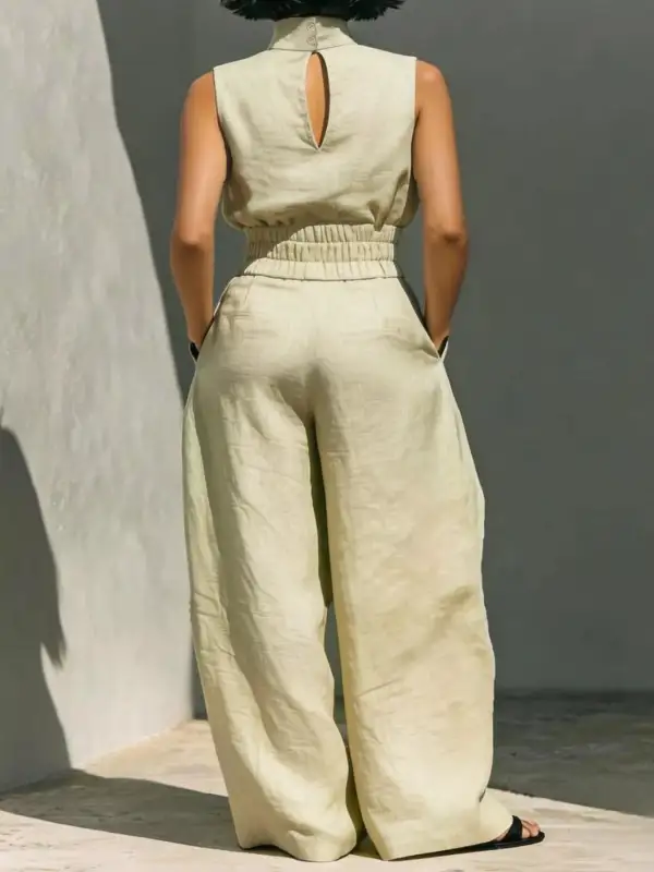 Turtleneck Sleeveless Top and Wide Leg Pants Set
