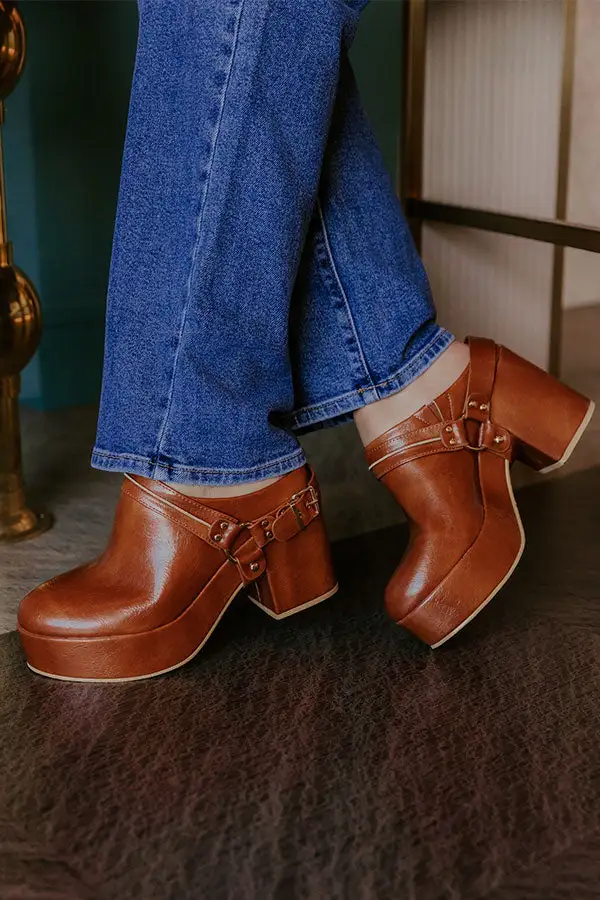 Faux Leather Slip On Stacked Block Heel Clogs