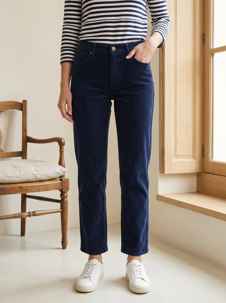 Women's Straight-Leg Mid-Rise Five-Pocket Belt-Loop Zip-Fly Corduroy Pants