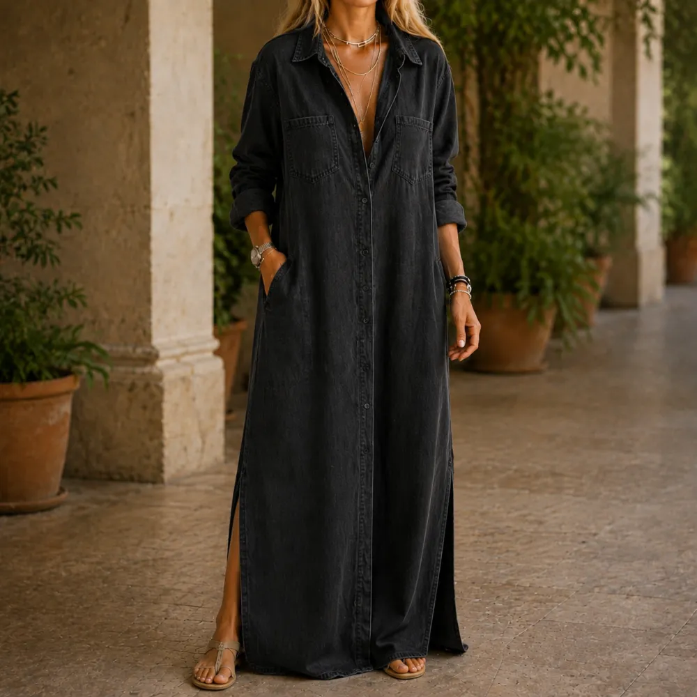 Draped Collared Maxi Dress