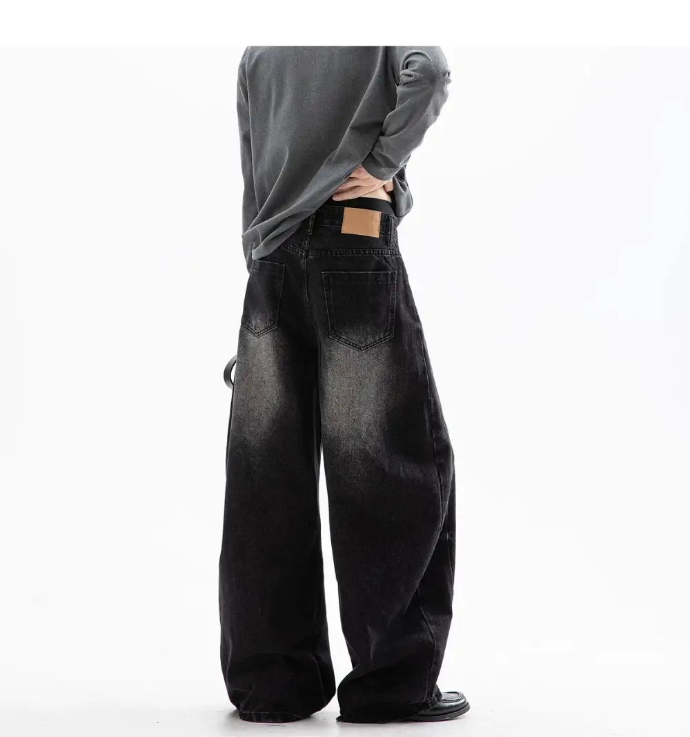 Ultra-Wide Whisker-Fade Washed Jeans