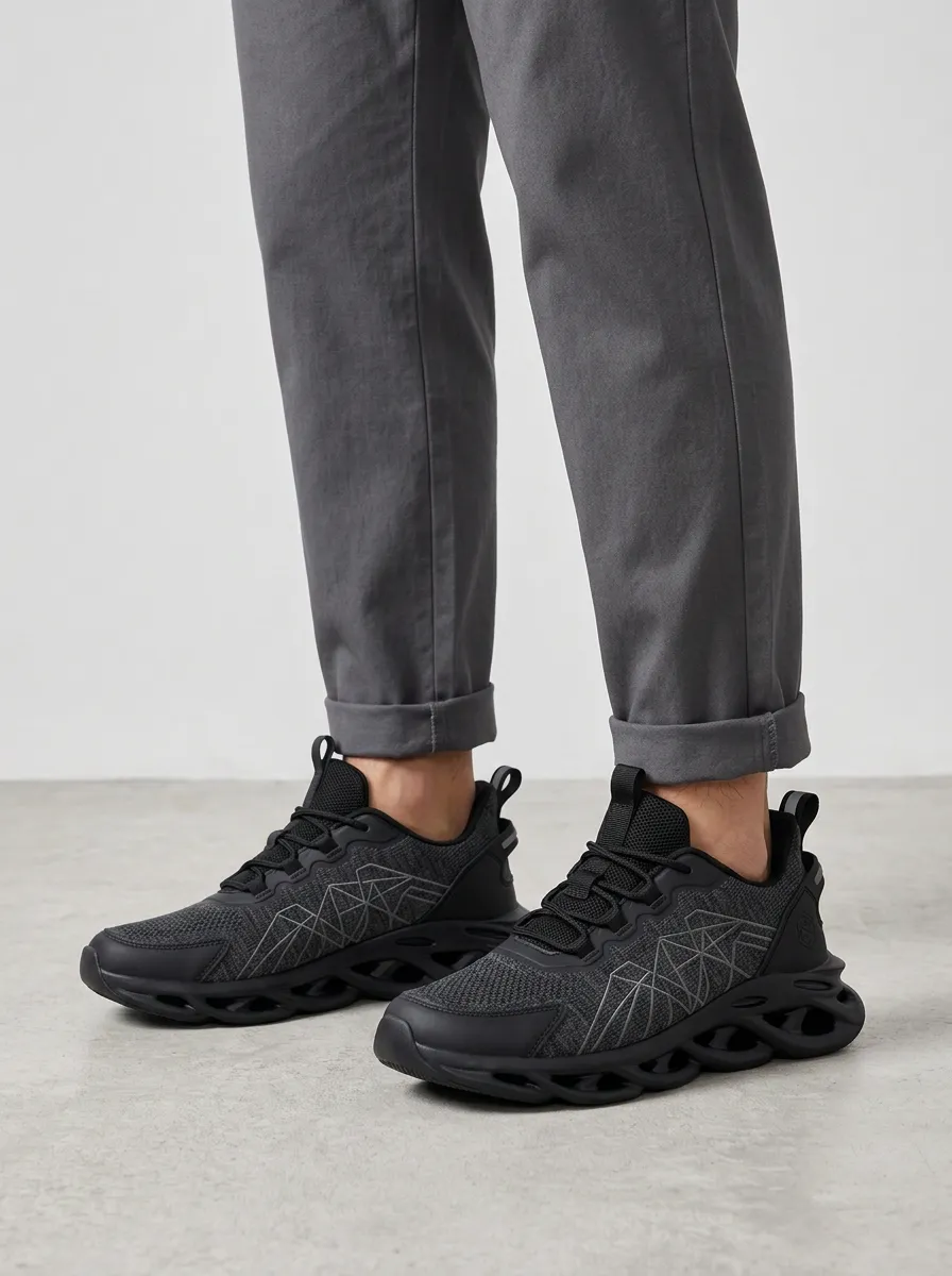 Men's Black Geometric Patterned Performance Sneaker