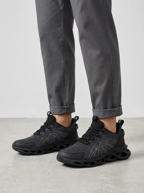 Men's Black Geometric Patterned Performance Sneaker
