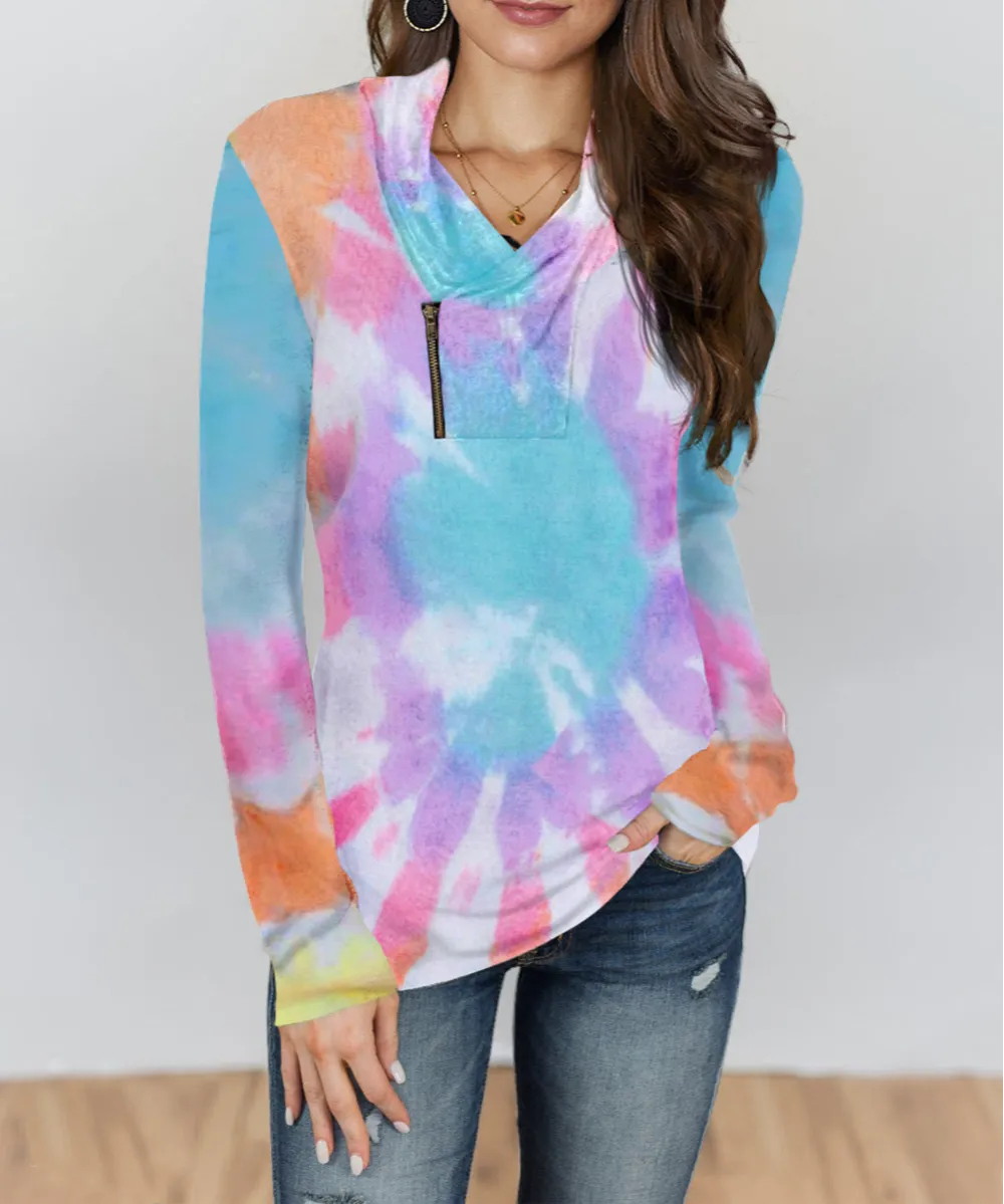 Tie Dye Print Zipper Top