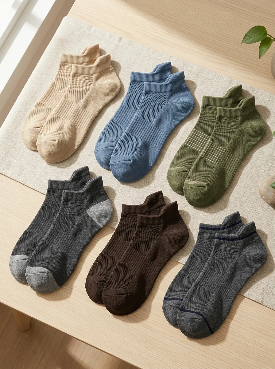 Men's Casual Athletic Solid Color Mesh Breathable Ankle Socks Set
