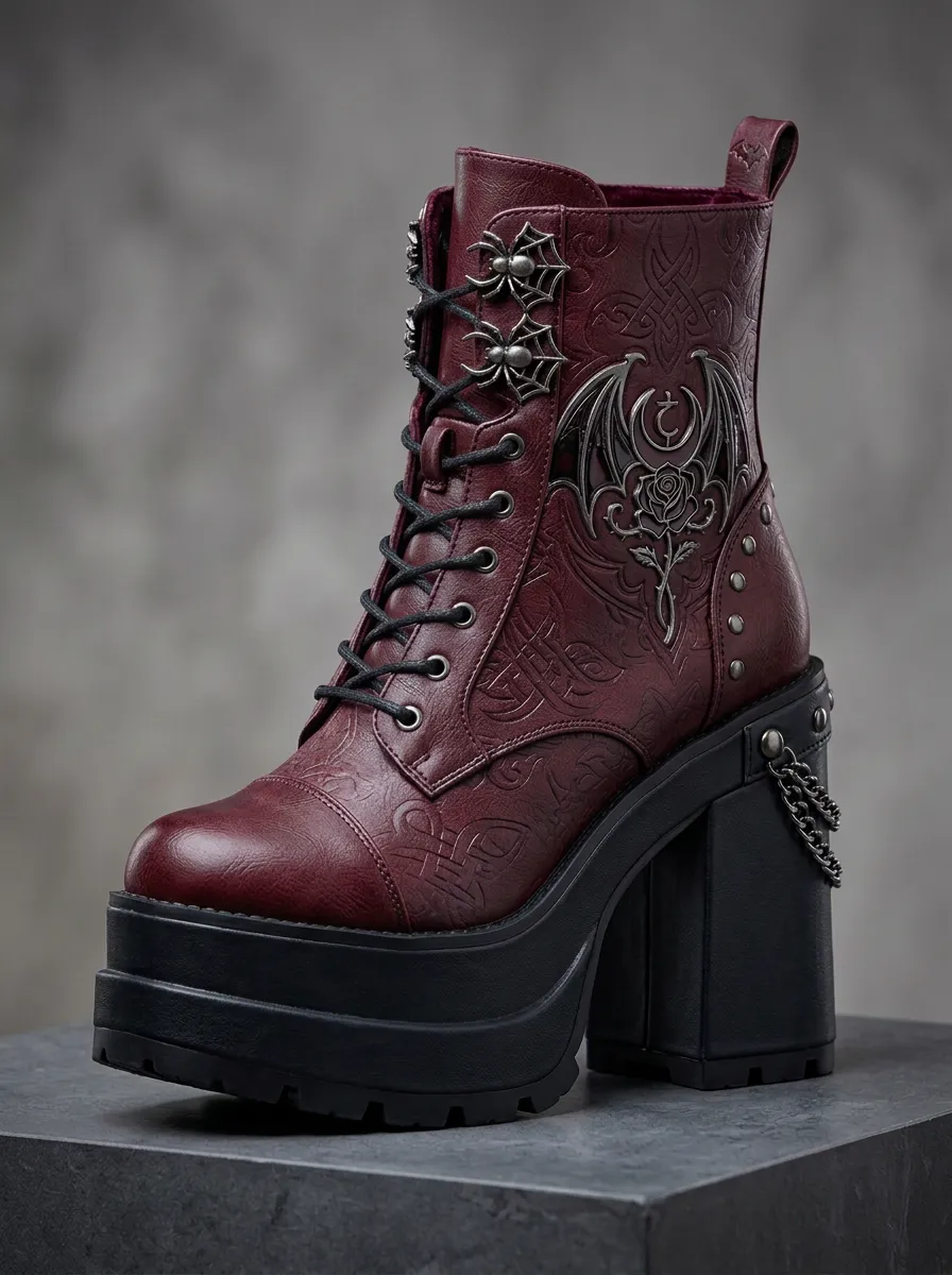 Dark Bat Rose Spider Web Edit Women's Gothic Platform Boots