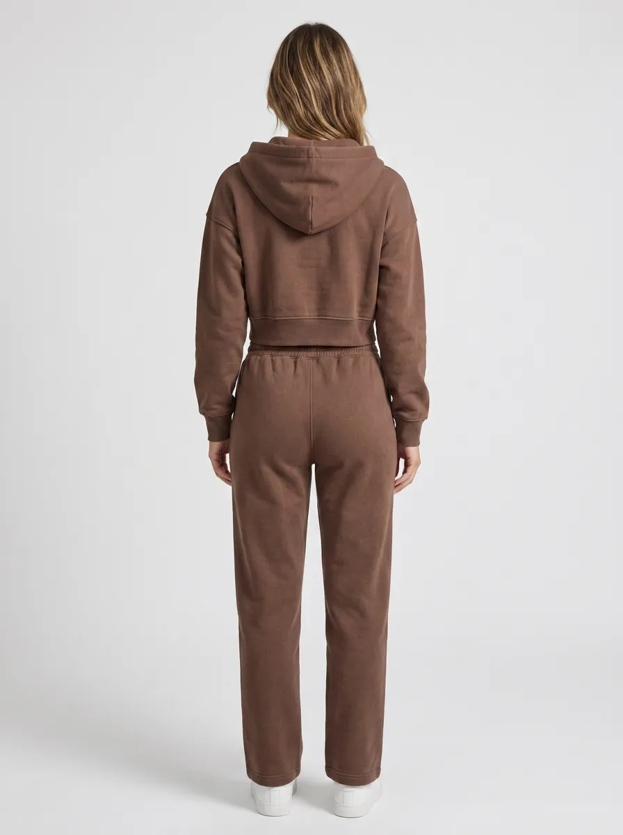 Zip-Up Jogger Lounge Embroidered-Detail Women's Cropped Zip-Up Hoodie Jogger Active Set