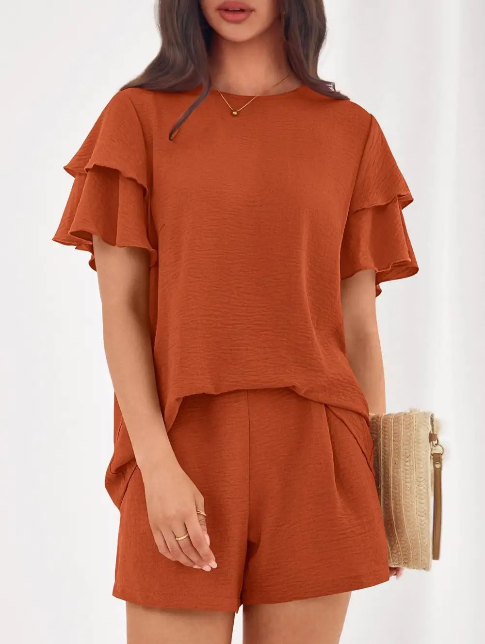 Crew Neck Top Two Piece Set