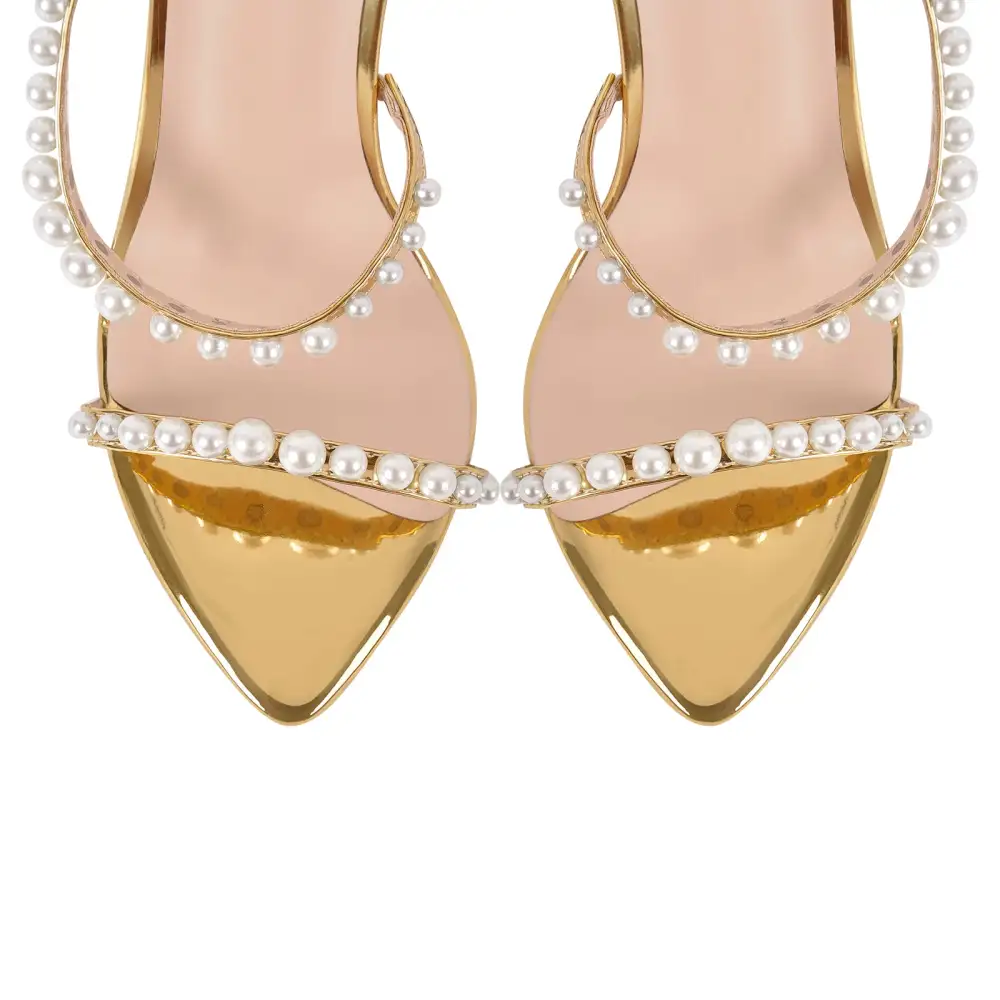 Pointed Toe Pearl Strap Stiletto Sandals