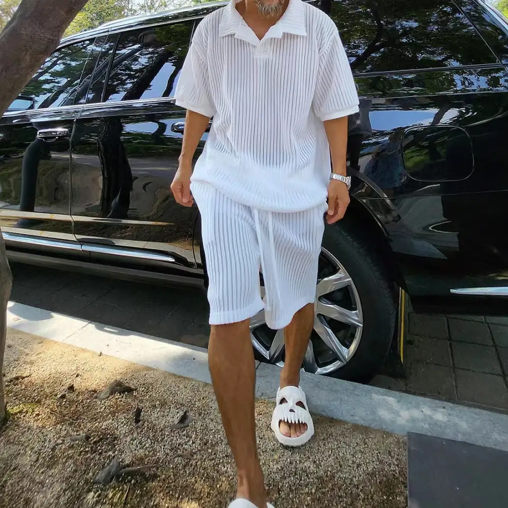 Knit Short Sleeve Casual Shorts Set