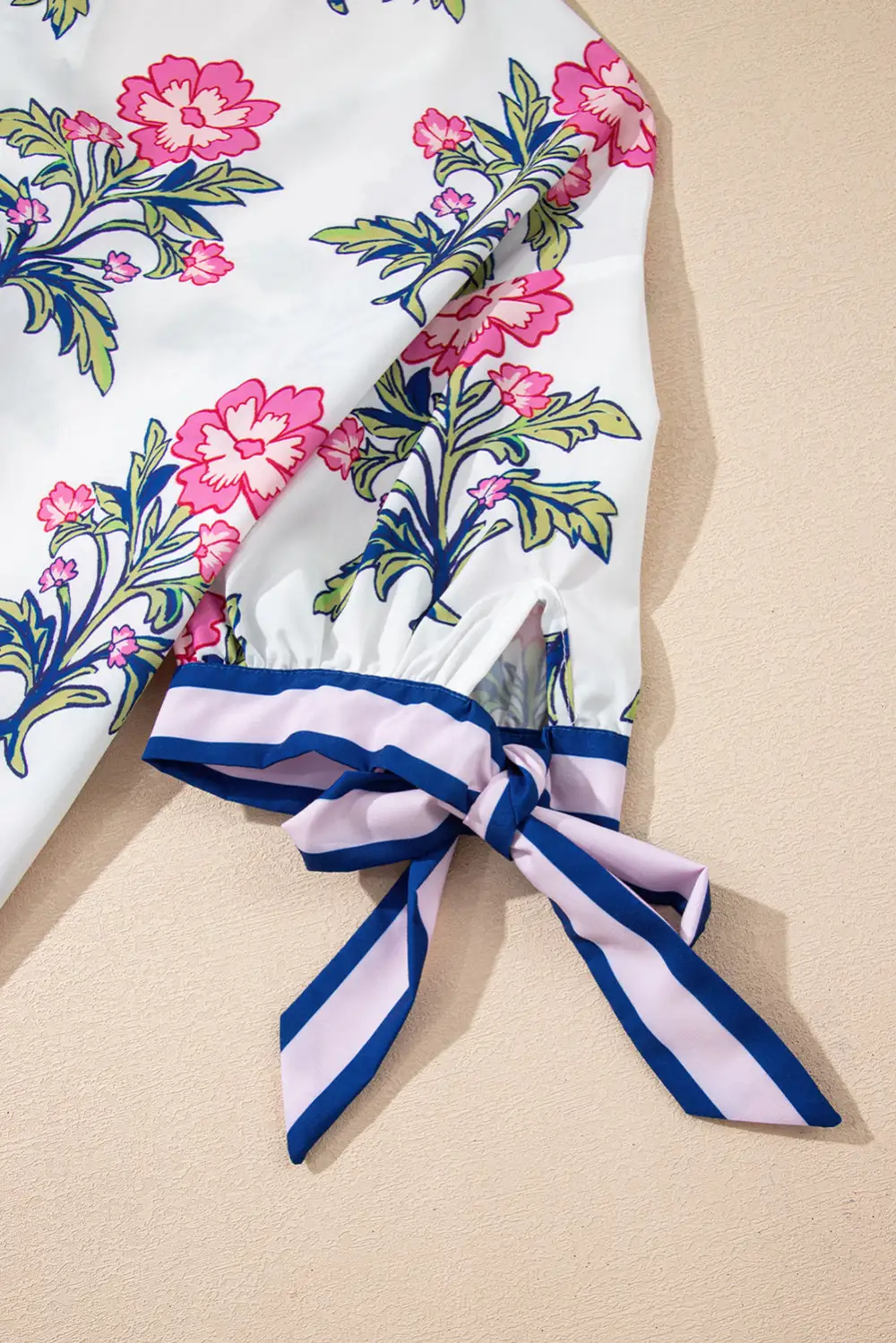Striped Floral Tie Detail Blouse