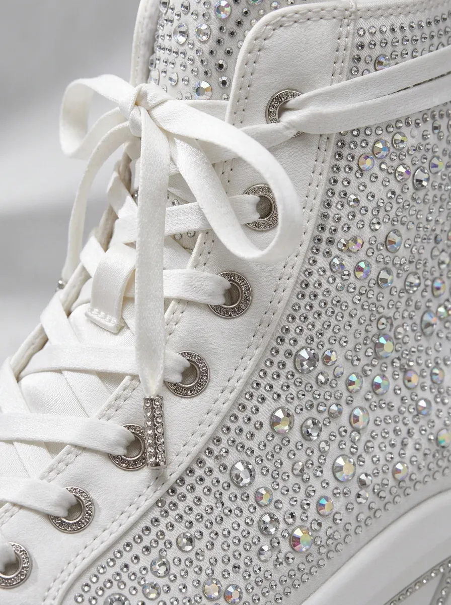 Lace-Detail Geometric Women's Rhinestone Platform Shoes