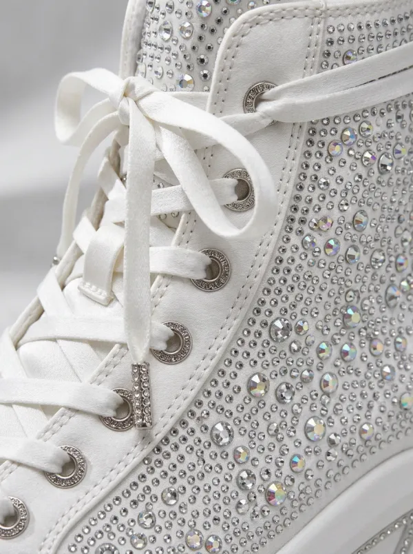 Lace-Detail Geometric Women's Rhinestone Platform Shoes
