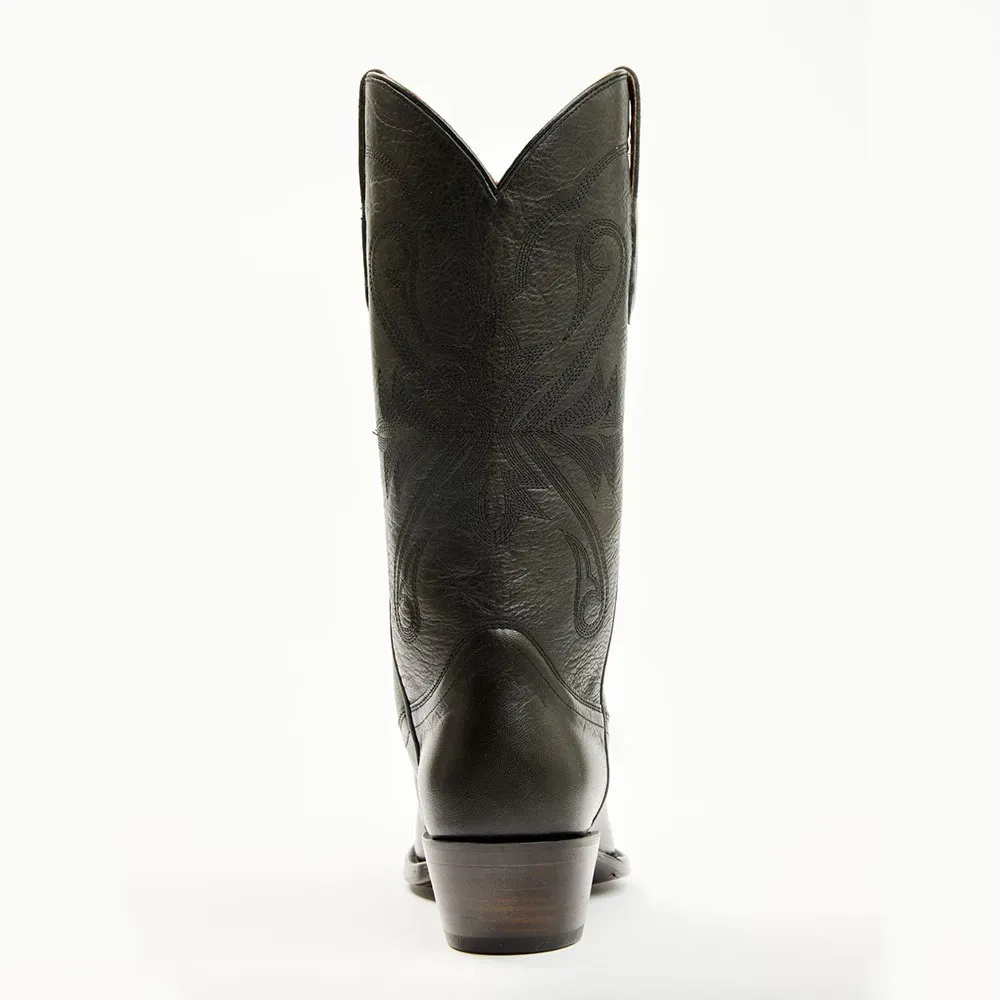 Classic Faux-Leather Embroidered Square-Toe Chunky-Heel Mid-Calf Boots