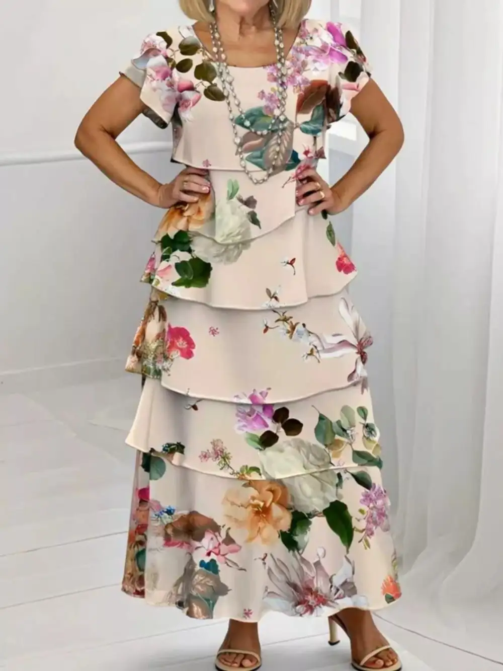 Printed Ruffle Maxi Dress